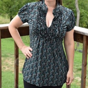 EUC HeartSoul Blue and Black Empire Waist Blouse